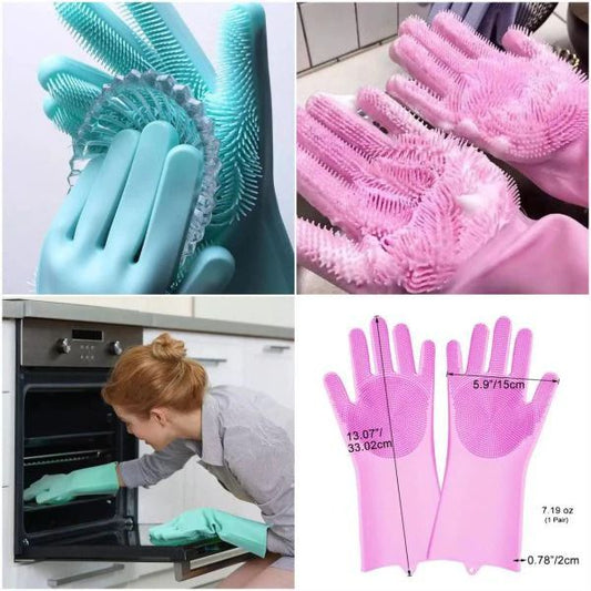 Pair Of Silicone Full Finger Washing Gloves For Home