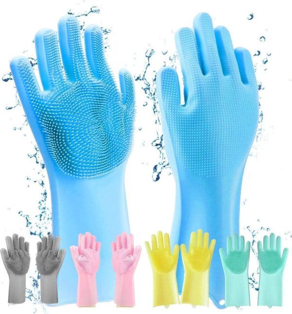 Pair Of Silicone Full Finger Washing Gloves For Home