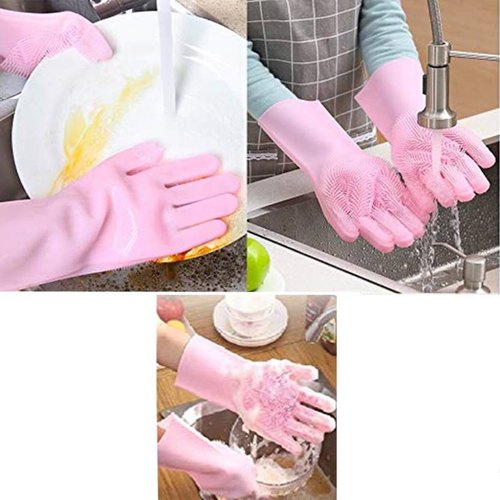 Pair Of Silicone Full Finger Washing Gloves For Home