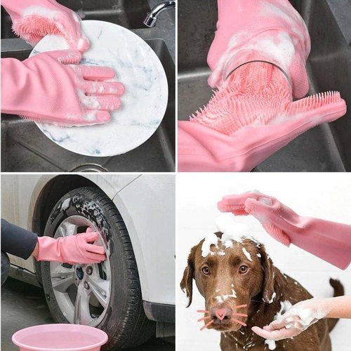 Pair Of Silicone Full Finger Washing Gloves For Home